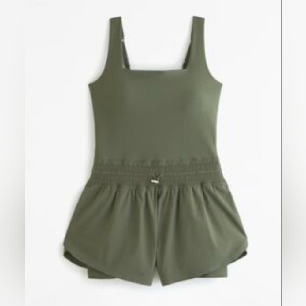 Vively Performance Romper Olive sz 1X Built-In Bra Athletic Active One-Piece NWT